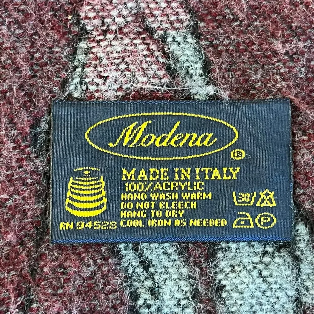 VINTAGE‎ Modena Made in Italy Retro Golf Theme Scarf Fringe Ends Green Burgundy